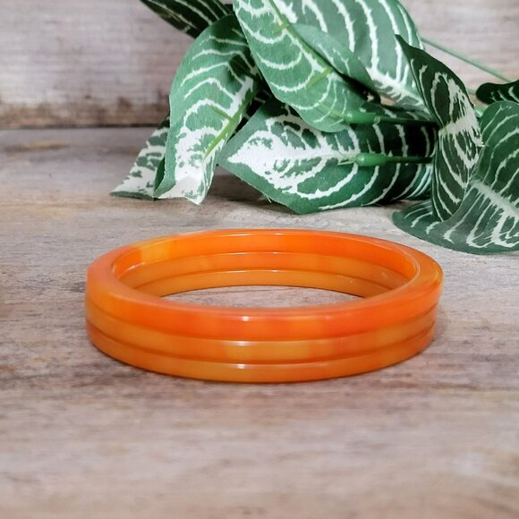 Marbled Orange Bakelite Bangles Set Of 3 Seasonal Fall Jewelry Tested - Picture 6 of 8